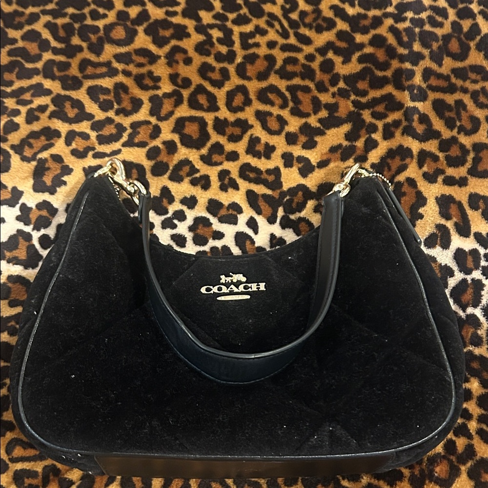 Coach Black Velvet Shoulder Bag with Gold Hardware